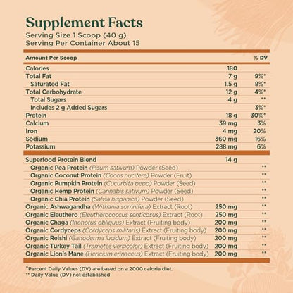 Four Sigmatic Organic Plant-Based Protein Powder Peanut Butter Protein with Lion’s Mane