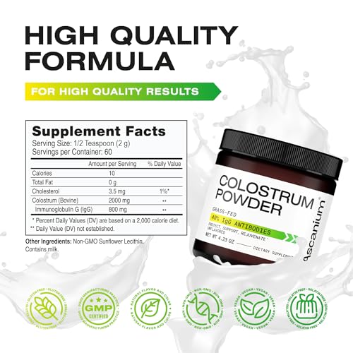 Colostrum Powder - Grass-Fed 40% IgG Colostrum Supplement Powder - Bovine Ascanium