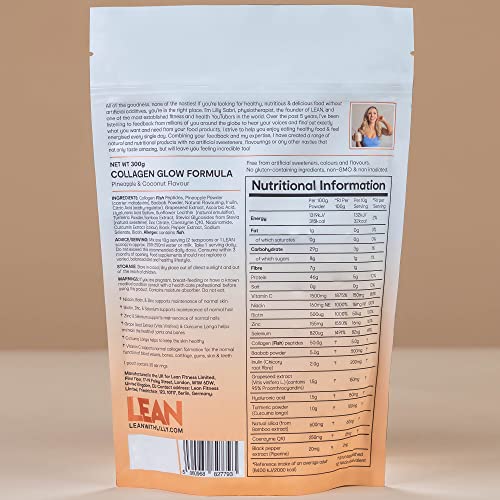 LEAN with Lilly Collagen Glow Formula Supplement for Women - Pineapple & Coconut Flavour. Hydrolyzed Type 1 Marine Collagen