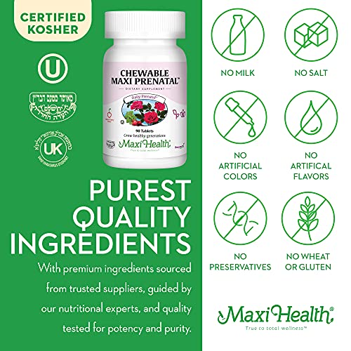 Maxi-Health Chewable Prenatal Vitamin - Over 25 Essential Vitamins and Minerals - Doctor Formulated