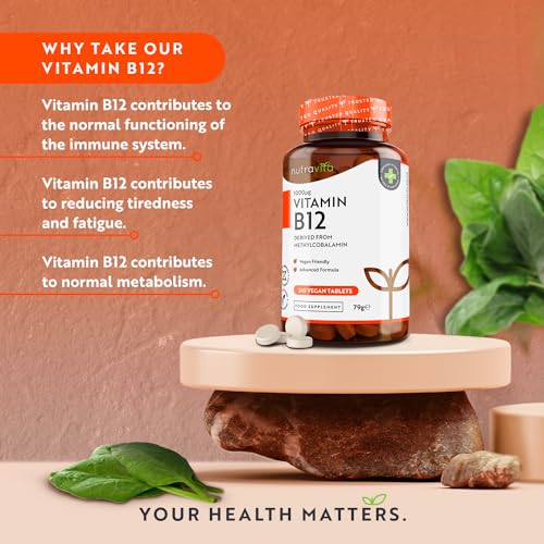 Vitamin B12 1000mcg - 365 High Strength Vegan Tablets (1 Year Supply) - Max Strength