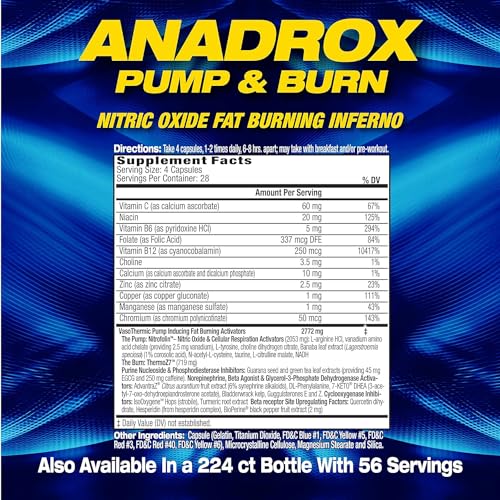 MHP Anadrox Pump & Burn, Nitric Oxide Fat Burning Inferno, 112 capsules