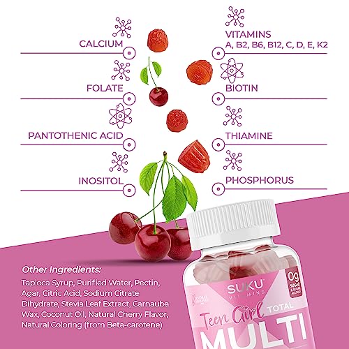 SUKU Vitamins Teen Girl Gummies – Sugar Free Vegetarian Gummy Vitamins Supplement SUKU Vitamins