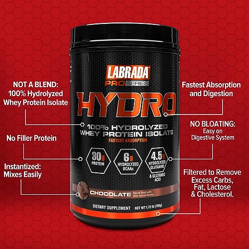 Labrada Hydro 100% Pure Hydrolyzed Whey Protein Isolate Powder, Lactose Free
