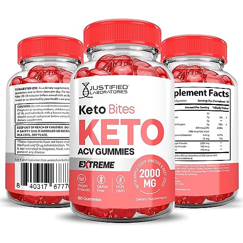 Keto Bites Keto ACV Gummies Extreme Formula 2000MG Vegan Non GMO with Pomegranate