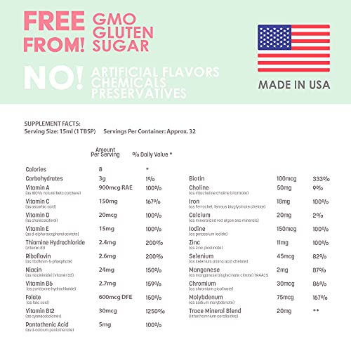 Liquid Prenatal Vitamins with Iron - Natural Folate, Calcium Supplement, Vitamin D, E, B6, Biotin