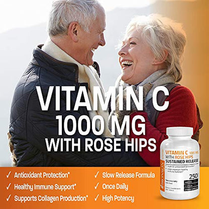 Bronson Vitamin C 1000 mg with Rose Hips Sustained Release, 250 Tablets
