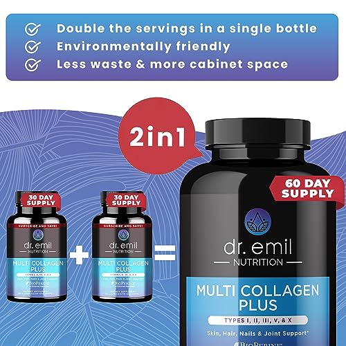 DR EMIL NUTRITION Multi Collagen Pills - 180 Capsules - Collagen Supplements to Support