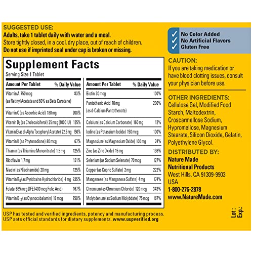 Nature Made Multivitamin For Him with No Iron, Mens Multivitamins for Daily Nutritional Nature Made
