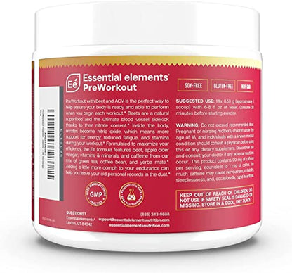 Essential Elements PreWorkout Powder with Beet Root & ACV | Superfood Energy Supplement