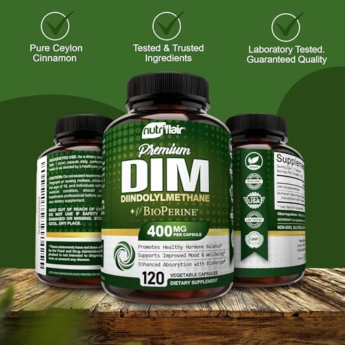 NutriFlair DIM Supplement 400mg with Bioperine, 120 Capsules - Diindolylmethane NutriFlair
