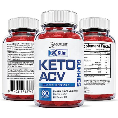 Justified Laboratories X Slim Keto ACV Gummies 1000MG Xslim Vegan Non GMO with Pomegranate