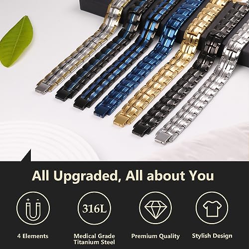 Feraco Mens Magnetic Bracelet Titanium Steel Magnetic Bracelet with Double Row 4 Elements