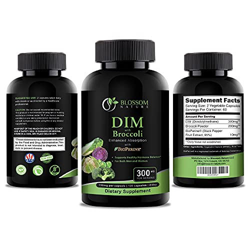 DIM Supplement 300mg with Broccoli 200mg BioPerine 10mg-Hormone and Estrogen Balance Blossom Nature