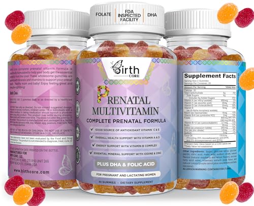 Prenatal Vitamins, Fetal Development, Folate, DHA, CoQ10, Daily Multivitamin Gummy, Folic Acid Birth Core