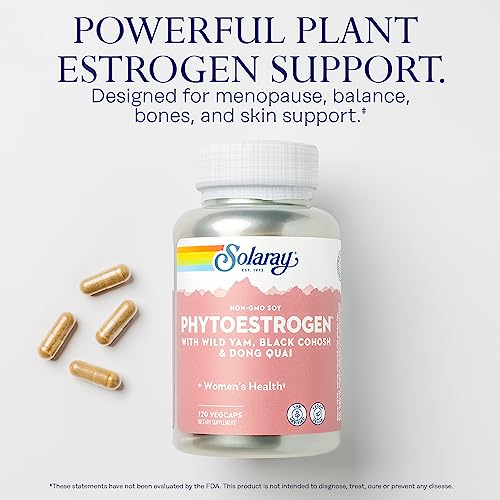 SOLARAY PhytoEstrogen Menopause Supplements - Wild Yam, Black Cohosh, and Dong Quai Estrogen Pills SOLARAY