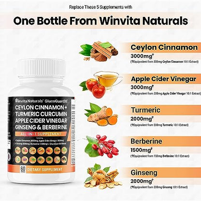 Ceylon Cinnamon 3000mg Apple Cider Vinegar 3000mg Turmeric 2000mg Panax Ginseng