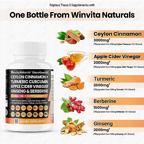 Ceylon Cinnamon 3000mg Apple Cider Vinegar 3000mg Turmeric 2000mg Panax Ginseng Winvita Naturals