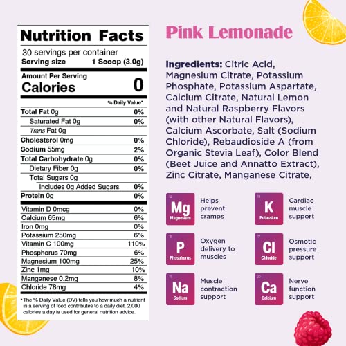 Ultima Replenisher Electrolyte Hydration Drink Mix, Pink Lemonade, 30 Serving Tub Ultima Replenisher