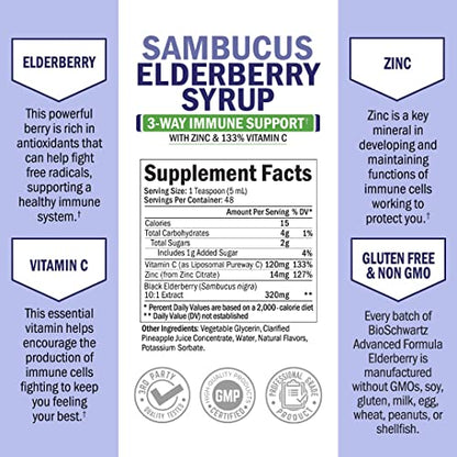 Elderberry Syrup for Kids and Adults - Natural Immune Support with Zinc and Vitamin C