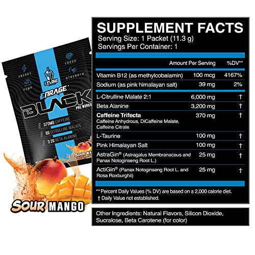 eFlow Nutrition ENRAGE Black Preworkout Sample Packs - Travel Packs - High Stim Energy, Pump, Strength, Endurance, Focus, Nootropic formula - Variety (6 Packs)
