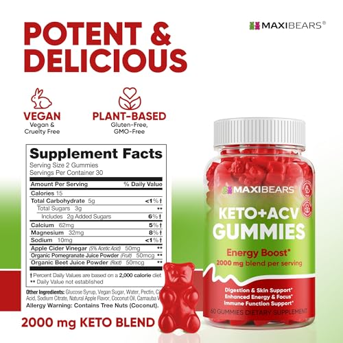 Keto Gummies - Delicious Low-Carb Snack to Boost Ketosis, Metabolism & Energy MAXIBEARS