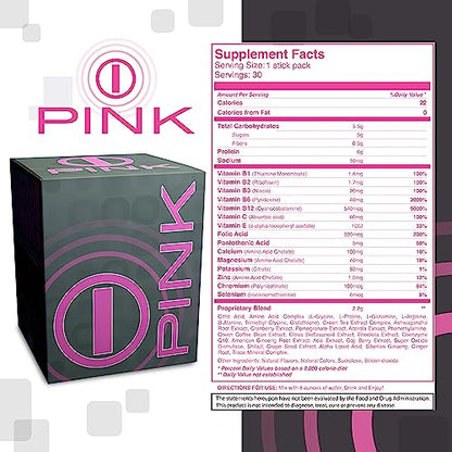 Energy Drink Powder, bHIP Pink for Women 30 Drink Mix Packets. Energy Supplements
