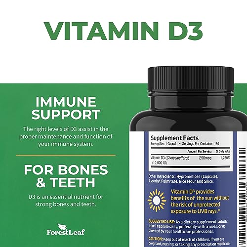 ForestLeaf - Vitamin D3 IU Weekly Supplement (Unflavored -10000-180 Count)