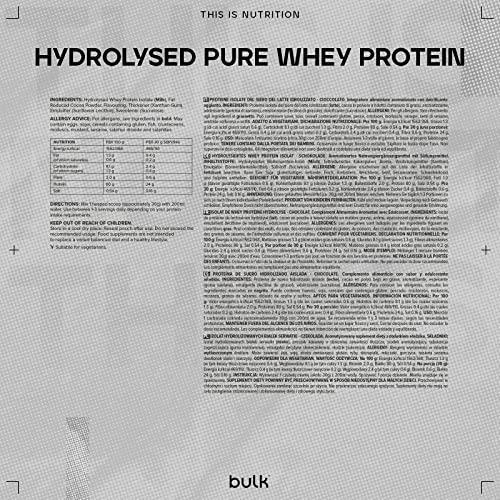Bulk Hydrolysed Whey Protein Isolate, Protein Shake, Chocolate, 500 g, Packaging May Vary Bulk