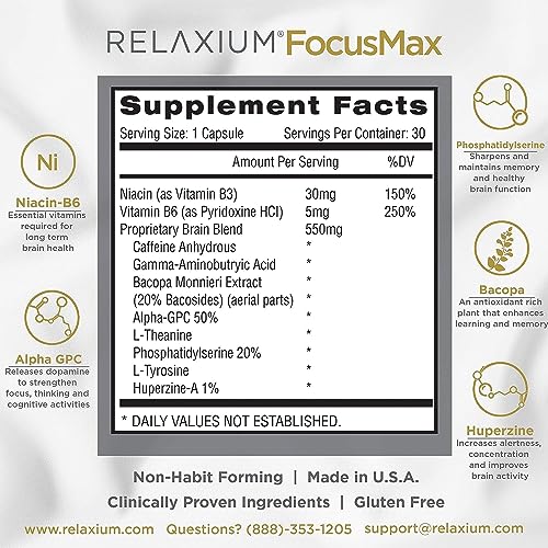 Relaxium FocusMax, Brain & Focus Health Supplement, Proven Concentration Relaxium