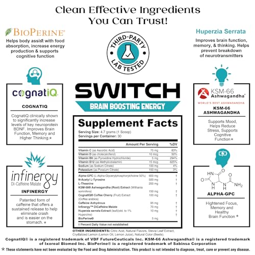 Switch, Brain Boosting Nootropic Energy Supplement, Increase Mental Focus & Cognitive