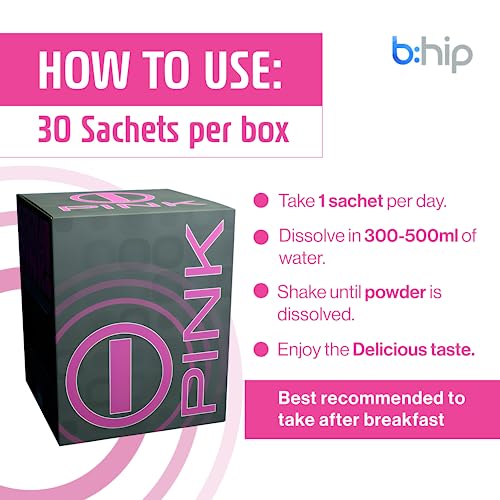 Energy Drink Powder, bHIP Pink for Women 30 Drink Mix Packets. Energy Supplements b:hip