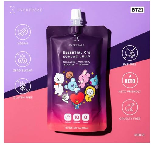 EVERYDAZE BT21 Essential C’s Collagen + Vitamin C Konjac Jelly | Vegan, 10 Calories E EVERYDAZE