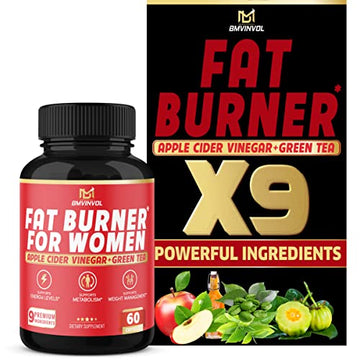 Fat Burner for Women, 9-in-1 Powerful Blend of Apple Cider Vinegar, Green Tea, Garcinia Cambogia