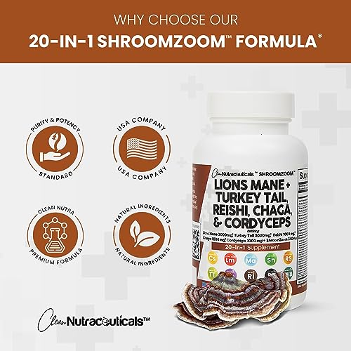 Lions Mane 3000mg 20in1 Mushroom Supplement with Turkey Tail 2000mg