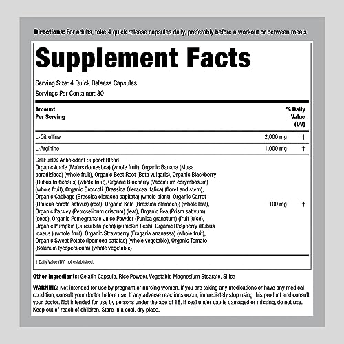 Fitness Labs Nitric Oxide Supplement | 3000mg | 120 Capsules | Nitric Oxide Pre Workout