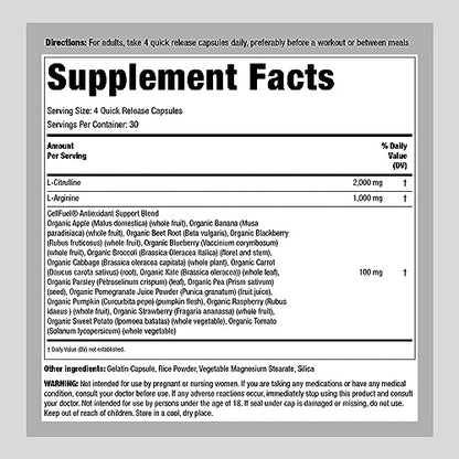 Fitness Labs Nitric Oxide Supplement | 3000mg | 120 Capsules | Nitric Oxide Pre Workout