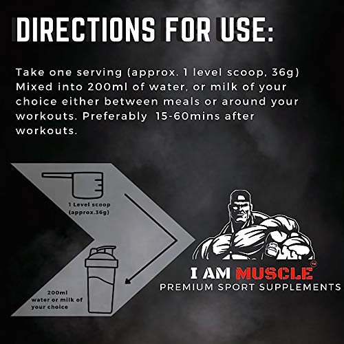 Ultimate Whey Protein + BCAA’s Powder, Premium High Protein Isolate, Enhance Lean Muscle Mass and Recovery, 1kg I AM MUSCLE