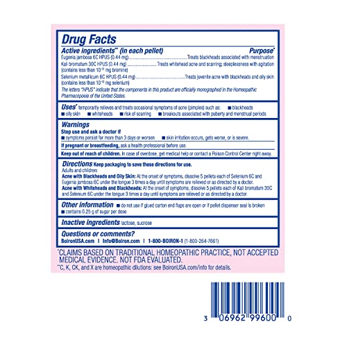 Boiron Acne Relief Kit for Blackheads, Oily Skins, Whiteheads on The Face and Body - 3 Count (240 Pellets) Boiron