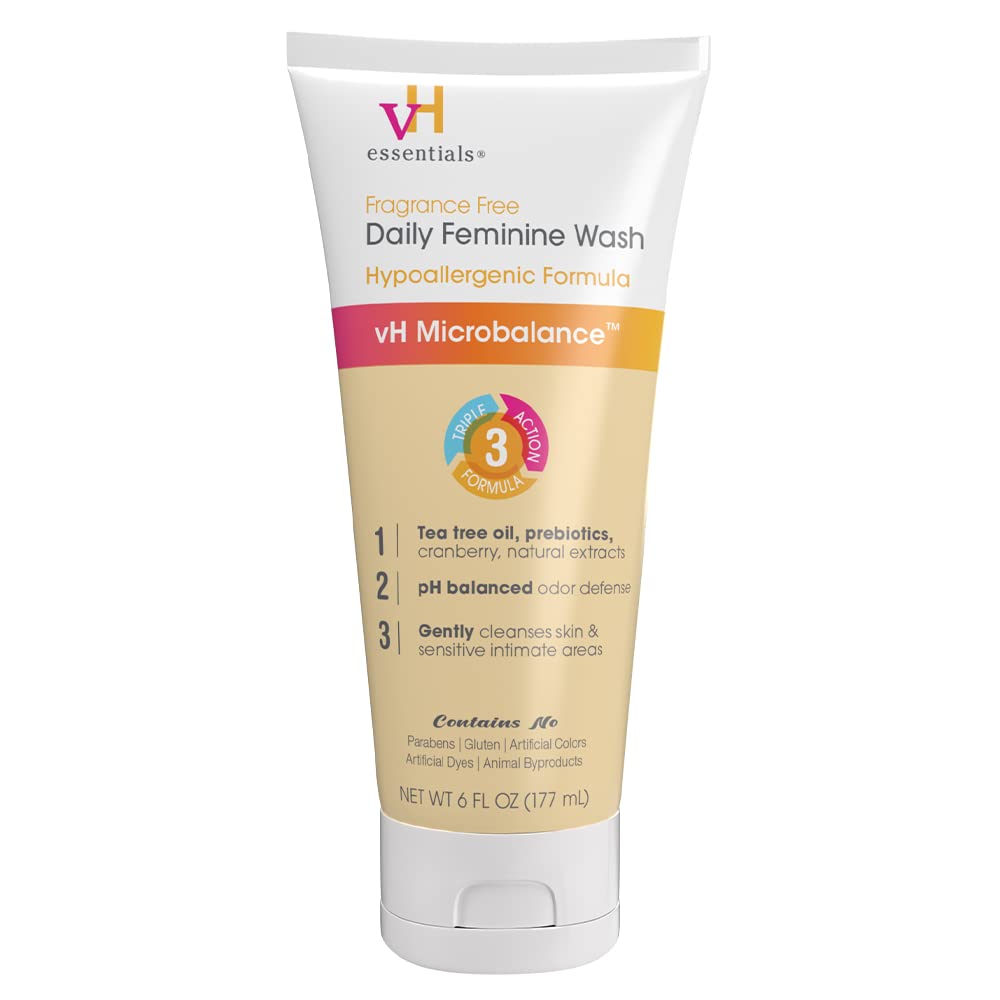 vH essentials Daily Feminine Wash - Fragrance Free, Hypoallergenic with Tea Tree Oil 