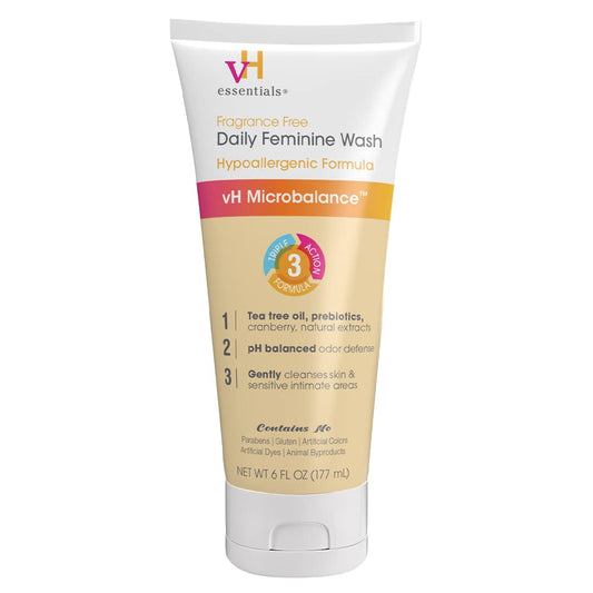 vH essentials Daily Feminine Wash - Fragrance Free, Hypoallergenic with Tea Tree Oil 