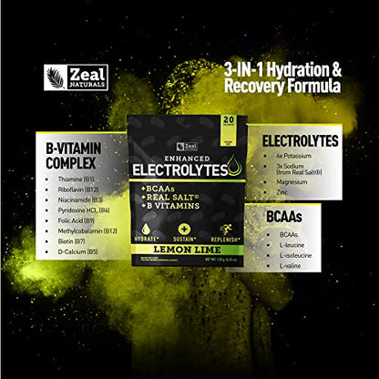 Enhanced Electrolyte Powder Stick Packs (Lemon Lime - 20 Packets) Sugar Free
