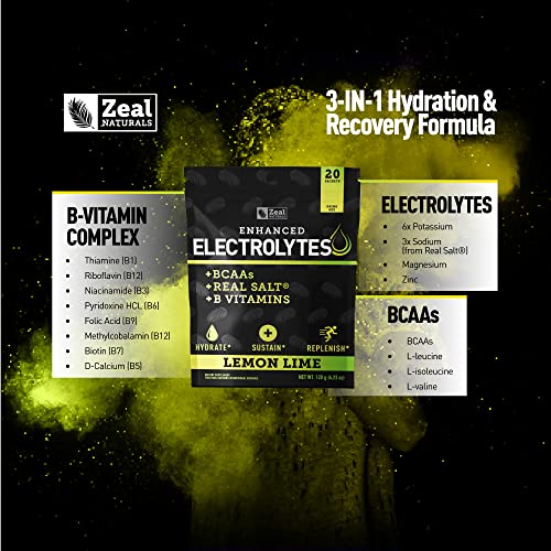 Enhanced Electrolyte Powder Stick Packs (Lemon Lime - 20 Packets) Sugar Free Zeal Naturals