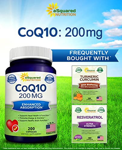 aSquared Nutrition CoQ10 (200 Capsules and 200mg) - High Absorption Vegan CO Q-10 aSquared Nutrition