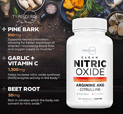 Type Zero Nitric Oxide 6X Booster, 150 Veggie Capsules - Natural Supplement - Beetroot