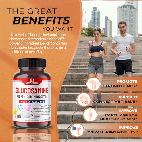 Glucosamine Chondroitin MSM 10,850mg - Joint Mobility Support Supplement ULTRA HERBS