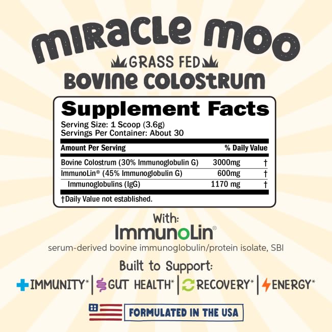Colostrum Supplement for Gut Health, Hair Growth, Beauty and Immune Miracle Moo