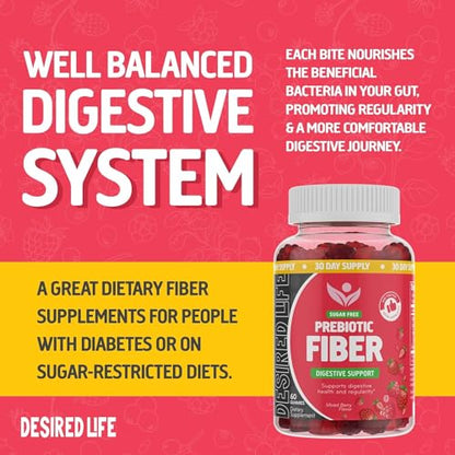 Desired Life Sugar Free Prebiotic Fiber Gummies for Adults and Kids Mixed Berry Flavor