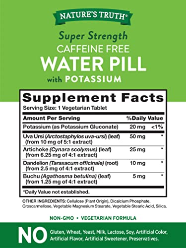 Nature's Truth Super Strength Water Pill with Potassium | 90 Count | Caffeine Free | Vegetarian Nature's Truth