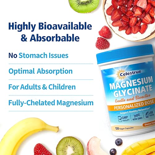 Celestrue Magnesium Glycinate, Fully-Chelated, Optimal Absorption, Gentle on The Stomach